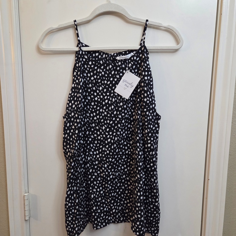 Staccato Womens Black White Abstract Print Halter Neck Cami Tank Top Large NEW